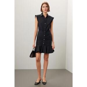 Veronica Beard Black Ruched Shirt Dress Size 8
